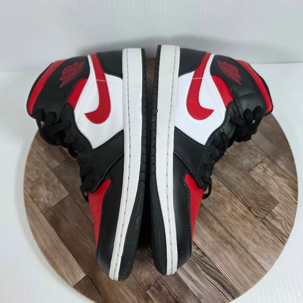 Nike Air Jordan 1 Mid Bred Toe Red/Black/White Leather Sneakers Size 8